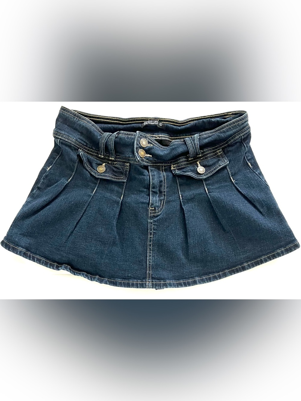 Emerson Lang Mini Skirt Large Built in Shorts Denim Blue Women’s Skort Stretch